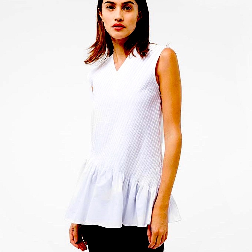 PAUL SMITH Pleated Peplum Top, cotton, white, zip, sz38